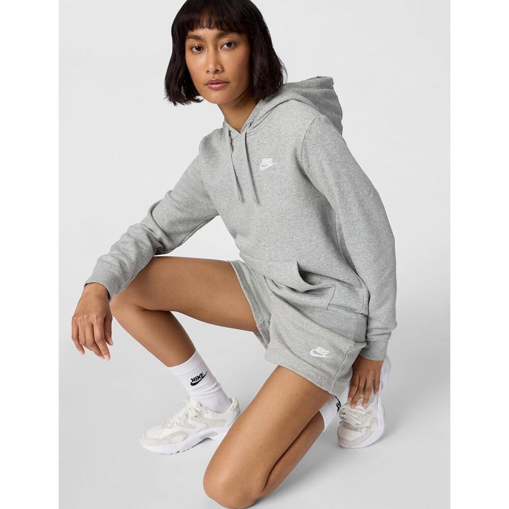NIKE Sportswear Club Hoodie Pullover Sweatshirt Gray Fleece Lined Women's S
